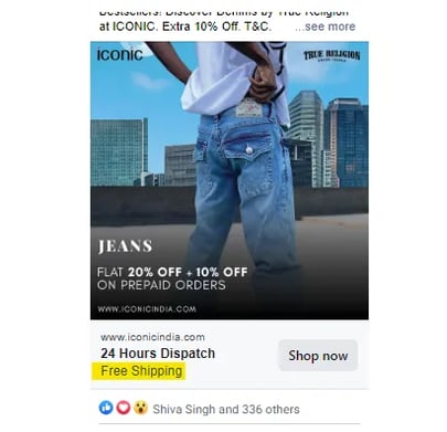 Facebook ad highlighting offer