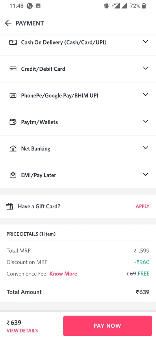 Multiple payment options