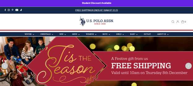 US Polo Assn. changed the banner of its website for Christmas.